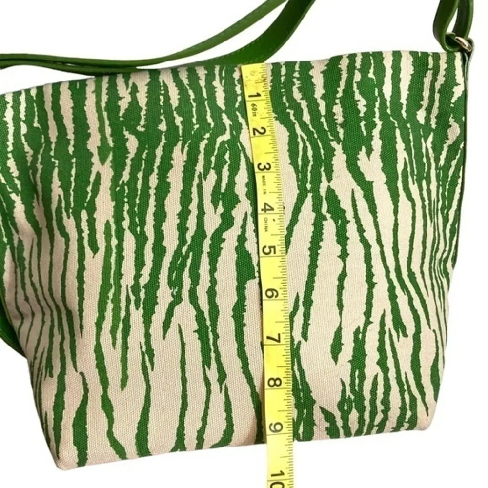 Kate spade green zebra canvas and leather vintage tote bag